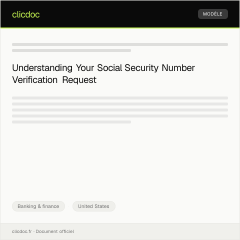 Document preview: Request for Social Security Number Verification — Banking & finance, United States