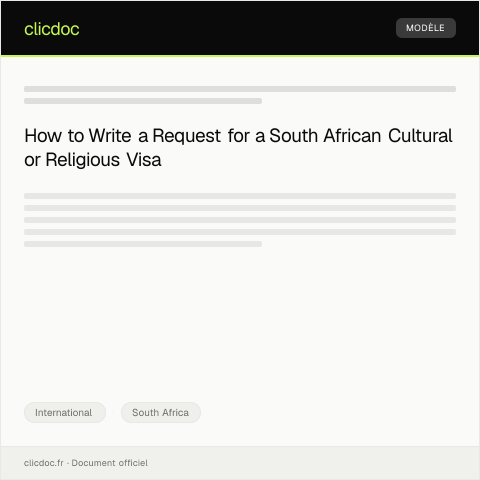 Document preview: Request for South African Cultural or Religious Visa — International, South Africa