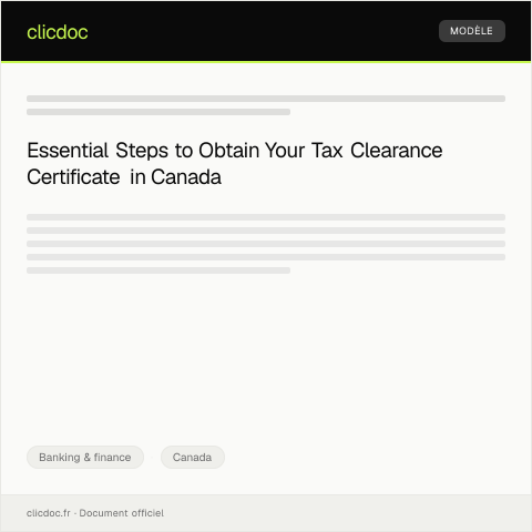 Document preview: Request for tax clearance certificate - Demande de certificat de dédouanement fiscal — Banking & finance, Canada