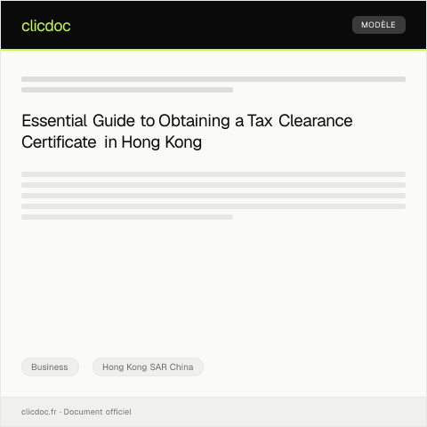 Document preview: Request for Tax Clearance Certificate / 稅務清稅證明申請 — Business, Hong Kong SAR China
