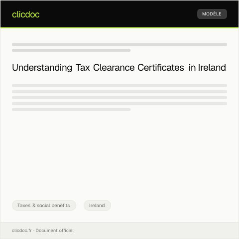 Document preview: Request for Tax Clearance Certificate — Taxes & social benefits, Ireland