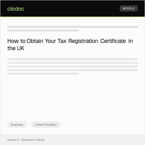 Document preview: Request for Tax Registration Certificate (TRC) — Business, United Kingdom