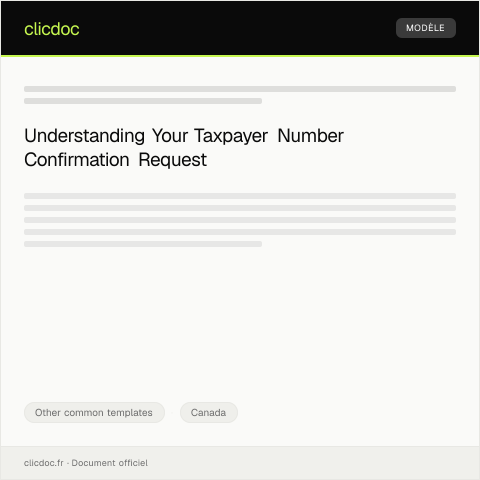 Document preview: Request for Taxpayer Number Confirmation / Confirmation du numéro de contribuable — Other common templates, Canada