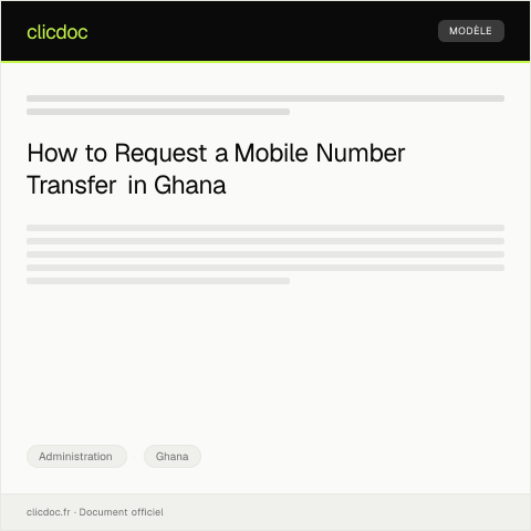 Document preview: Request to Transfer Mobile Number to a New Network Provider — Administration, Ghana