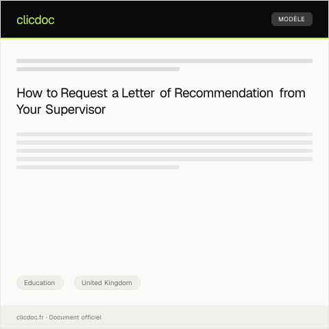 Document preview: Request for Letter of Recommendation from University Supervisor — Education, United Kingdom