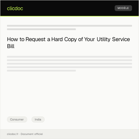 Document preview: Request for Utility Service Bill Hard Copy — Utility Provider — Consumer, India