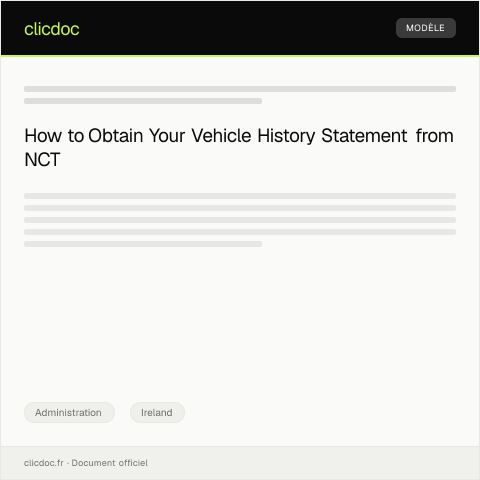 Document preview: Request for Statement of Vehicle History from NCT Centre — Administration, Ireland