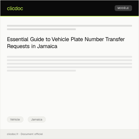 Document preview: Request for Vehicle Plate Number Transfer — Vehicle, Jamaica