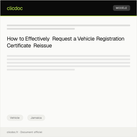 Document preview: Request for Vehicle Registration Certificate (VRC) Reissue — Vehicle, Jamaica