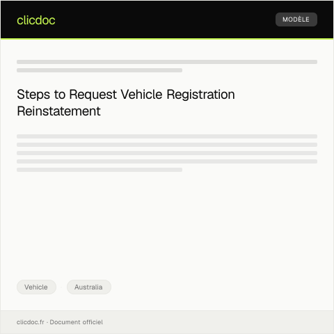Document preview: Request for Vehicle Registration Reinstatement after Suspension — Vehicle, Australia