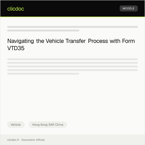 Document preview: Request for Vehicle Transfer Documentation (Form VTD35) 申請車輛轉讓文件（表格 VTD35） — Vehicle, Hong Kong SAR China