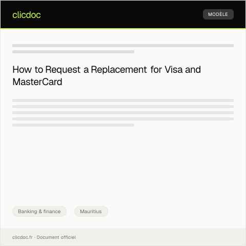 Document preview: Request for Visa and MasterCard Replacement — Banking & finance, Mauritius