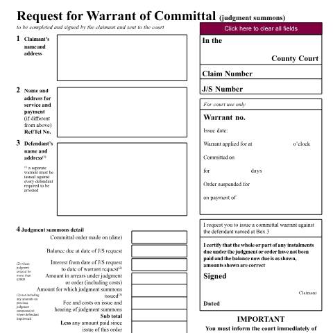 Document preview: Request a warrant of committal: Form N344 — HM Courts & Tribunals Service, United Kingdom