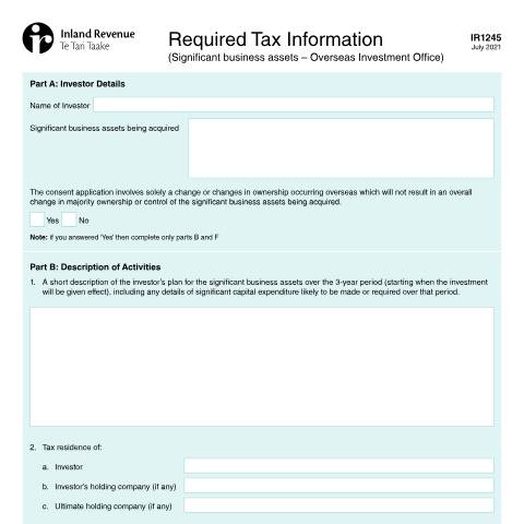 Document preview: Required tax information — Māori, New Zealand (CERFA n°IR1245)