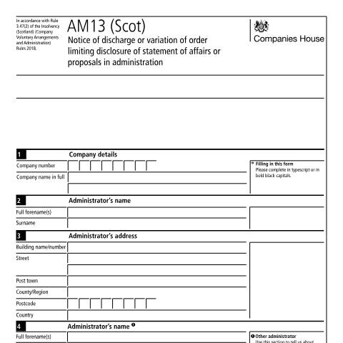 Document preview: Rescission or amendment of order limiting disclosure for a Scottish company: AM13 (Scot) — Companies House, United Kingdom