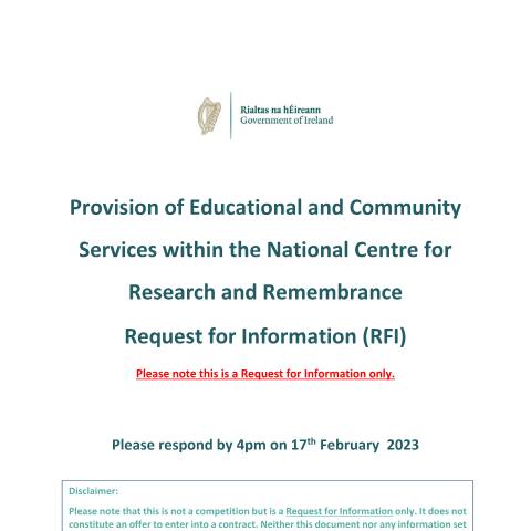 Document preview: Provision of Educational and Community Services – National Centre for Research and Remembrance — Department of Children, Disability and Equality, Ireland