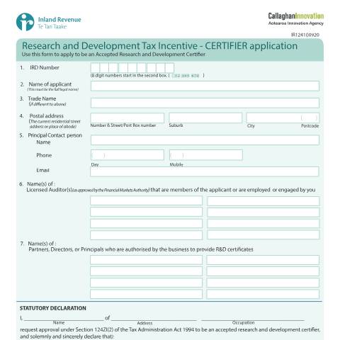 Document preview: 09 2020 — Research and development, New Zealand (CERFA n°IR1241)
