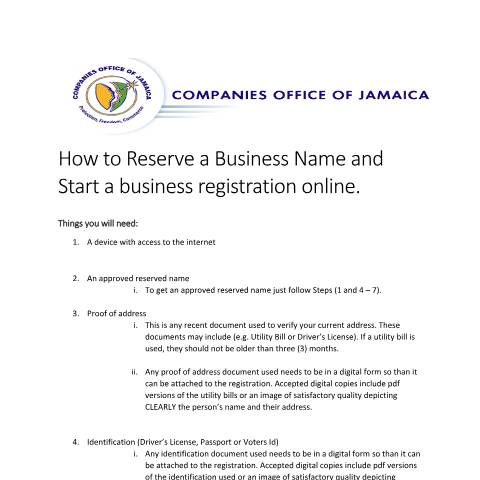 Document preview: How to reserve a business name and start a business registration online — Form, Jamaica (CERFA n°How to Reserve a business name and start a business registration online)