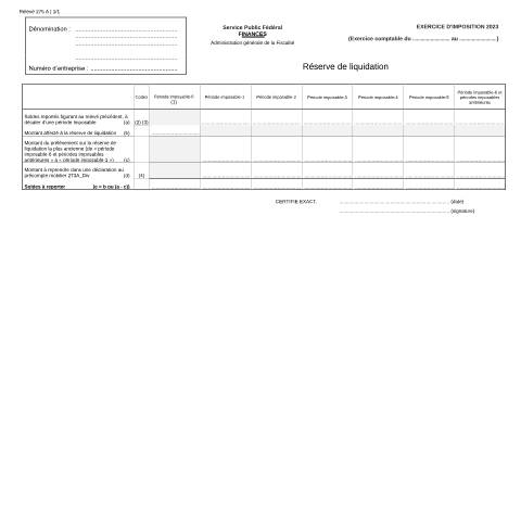 Aperçu du document Réserve de liquidation (PDF, 166.18 Ko) — SPF Finances, Belgique (CERFA n°121-275-a)