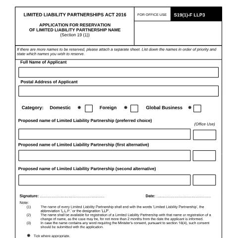 Document preview: RESERVATION OF NAME LLP_LLP3 — Form, Mauritius (CERFA n°RESERVATION-OF-NAME-LLP_LLP3)