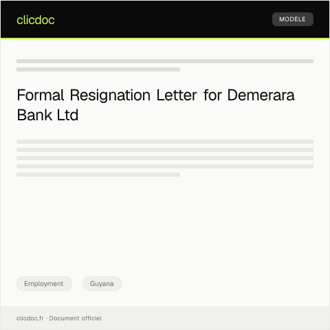 Document preview: Resignation Letter Submission to Employer at Demerara Bank Ltd — Employment, Guyana