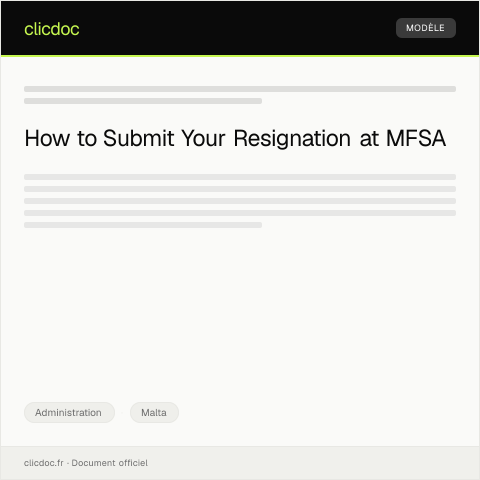 Document preview: Submission of Resignation Letter to Employer at Malta Financial Services Authority — Administration, Malta