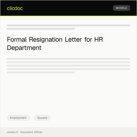 Document preview: Resignation Letter from Employee to HR Department — Employment, Guyana