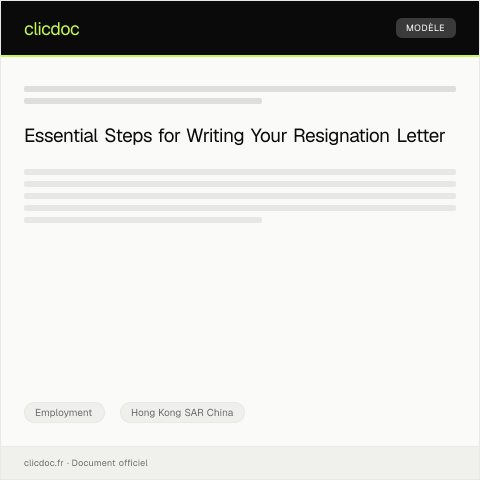 Document preview: Letter of Resignation — Employment, Hong Kong SAR China