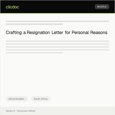 Document preview: Resignation Letter Due to Personal Reasons — Administration, South Africa