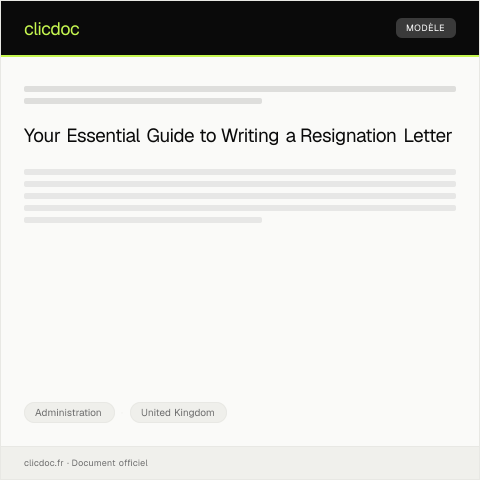 Document preview: Resignation Letter to Employer — Administration, United Kingdom