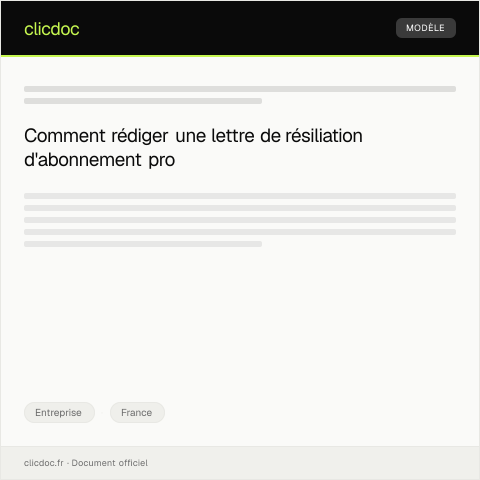 Aperçu du document Lettre de résiliation d'abonnement professionnel — Entreprise, France