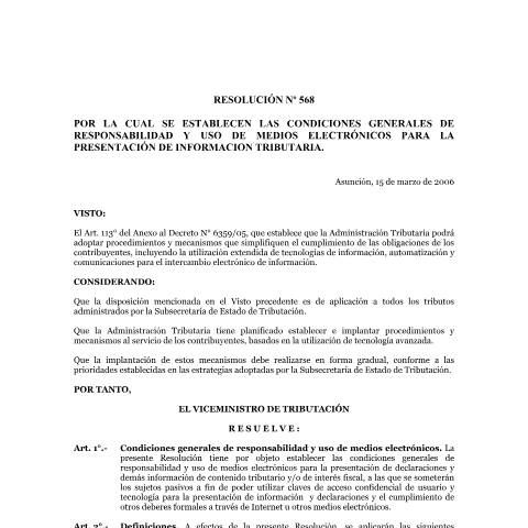Vista previa del documento Resolución Nº 0568 06 — Clave De Acceso, Paraguay