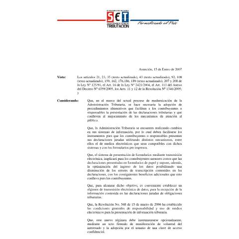Vista previa del documento Resolución General N° 01 07 — Declaraciones Juradas1, Paraguay