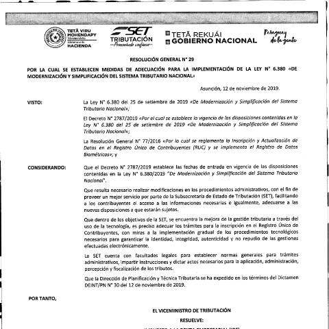 Vista previa del documento Resolucion General N° 29-19 — Irp, Paraguay