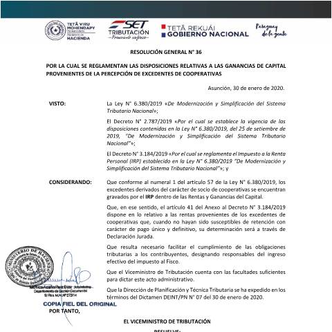 Vista previa del documento Resolución General Nº 36-20 — Irp, Paraguay