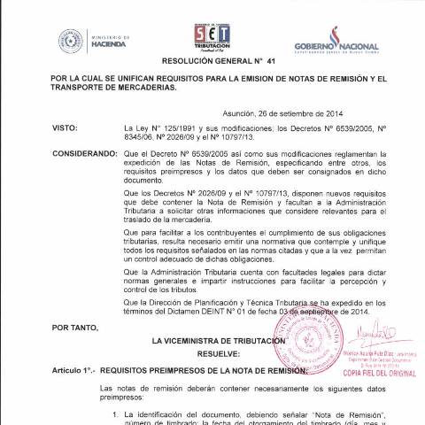 Vista previa del documento Resolución General N° 41 14 — Facturacion Y Timbrado, Paraguay