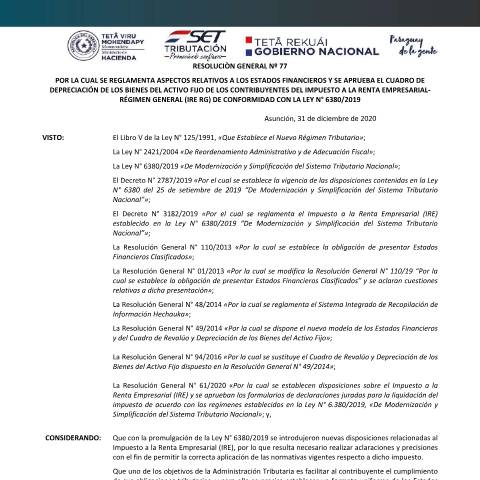 Vista previa del documento RESOLUCION GENERAL N° 77 — Ire, Paraguay