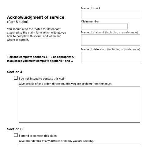 Document preview: Respond to a CPR Part 8 claim: Form N210 — HM Courts & Tribunals Service, United Kingdom