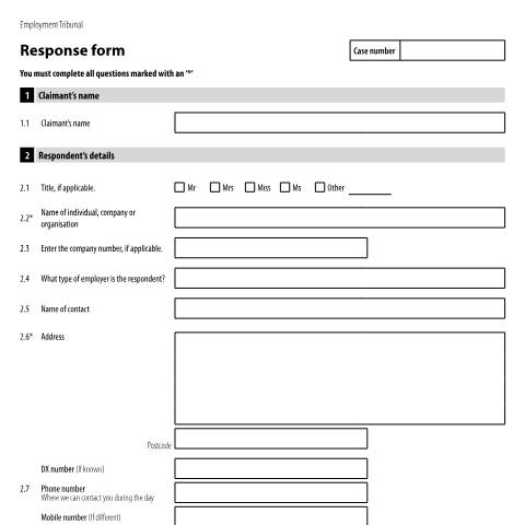Document preview: Respond to a claim made to an employment tribunal: Form ET3 — HM Courts & Tribunals Service, United Kingdom