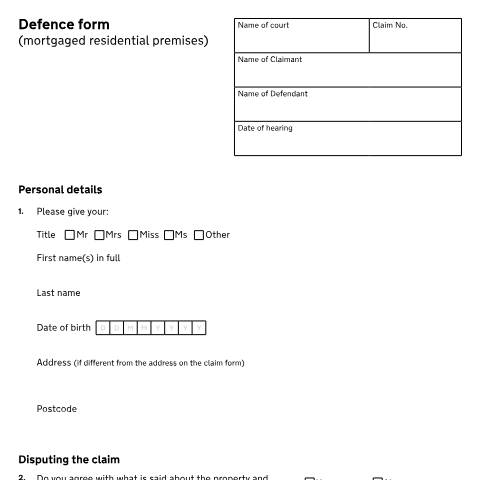 Document preview: Form N11M: Respond to a mortgage lender's claim against you — HM Courts & Tribunals Service, United Kingdom