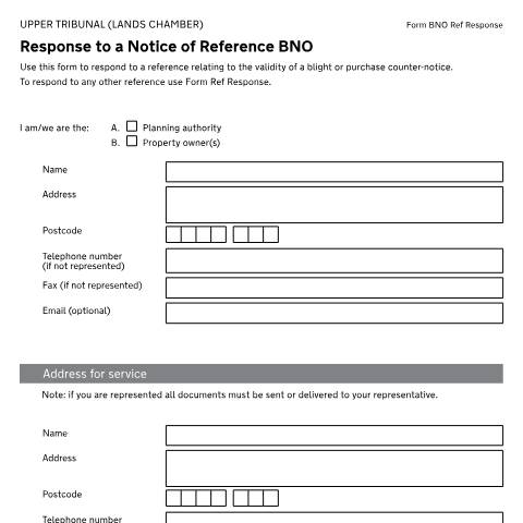 Document preview: Respond to a notice of reference relating to the validity of a blight or purchase counter notice: Form T375 — HM Courts & Tribunals Service, United Kingdom