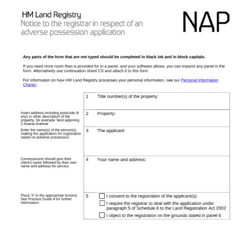 Document preview: Respond to an adverse possession (NAP) — HM Land Registry, United Kingdom
