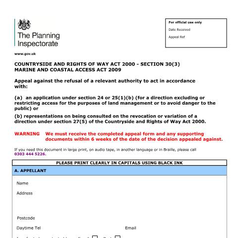 Document preview: Restriction appeals: appeal form and guidance — Planning Inspectorate, United Kingdom