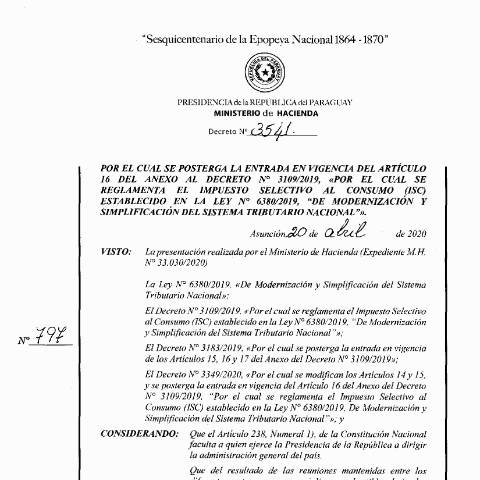Vista previa del documento Decreto N° 3541-2020 — Isc, Paraguay