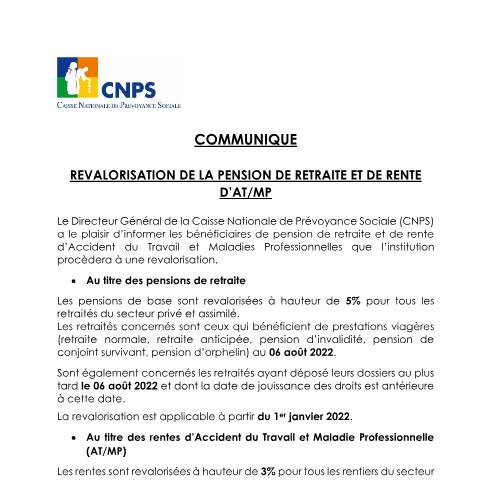 Aperçu du document REVALORISATION DES PENSIONS DE RETRAITE ET RENTE — Document CNPS (prévoyance sociale), Côte d'Ivoire