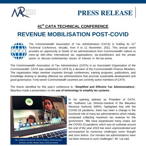 Document preview: 41st CATA Technical Conference : Revenue mobilisation Post-Covid (11.11.21) — Document, Mauritius (CERFA n°PressReleaseCATA111121)