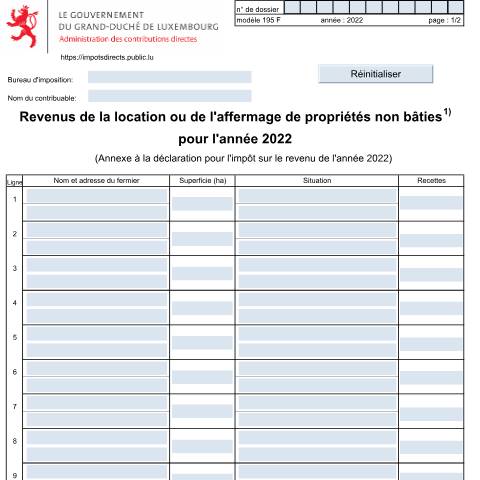 Aperçu du document Annexe: "Revenus de la location ou de l’affermage de propriétés non bâties" — Annexes, Luxembourg (CERFA n°195 F)
