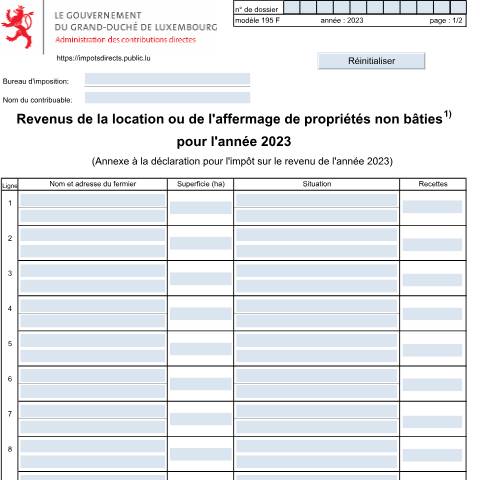 Aperçu du document Annexe: "Revenus de la location ou de l’affermage de propriétés non bâties" — Annexes, Luxembourg (CERFA n°195 F)