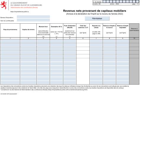 Aperçu du document Annexe: "Revenus nets provenant de capitaux mobiliers" — Annexes, Luxembourg (CERFA n°180)