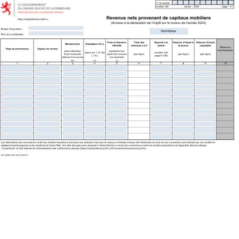 Aperçu du document Annexe: "Revenus nets provenant de capitaux mobiliers" — Annexes, Luxembourg (CERFA n°180)